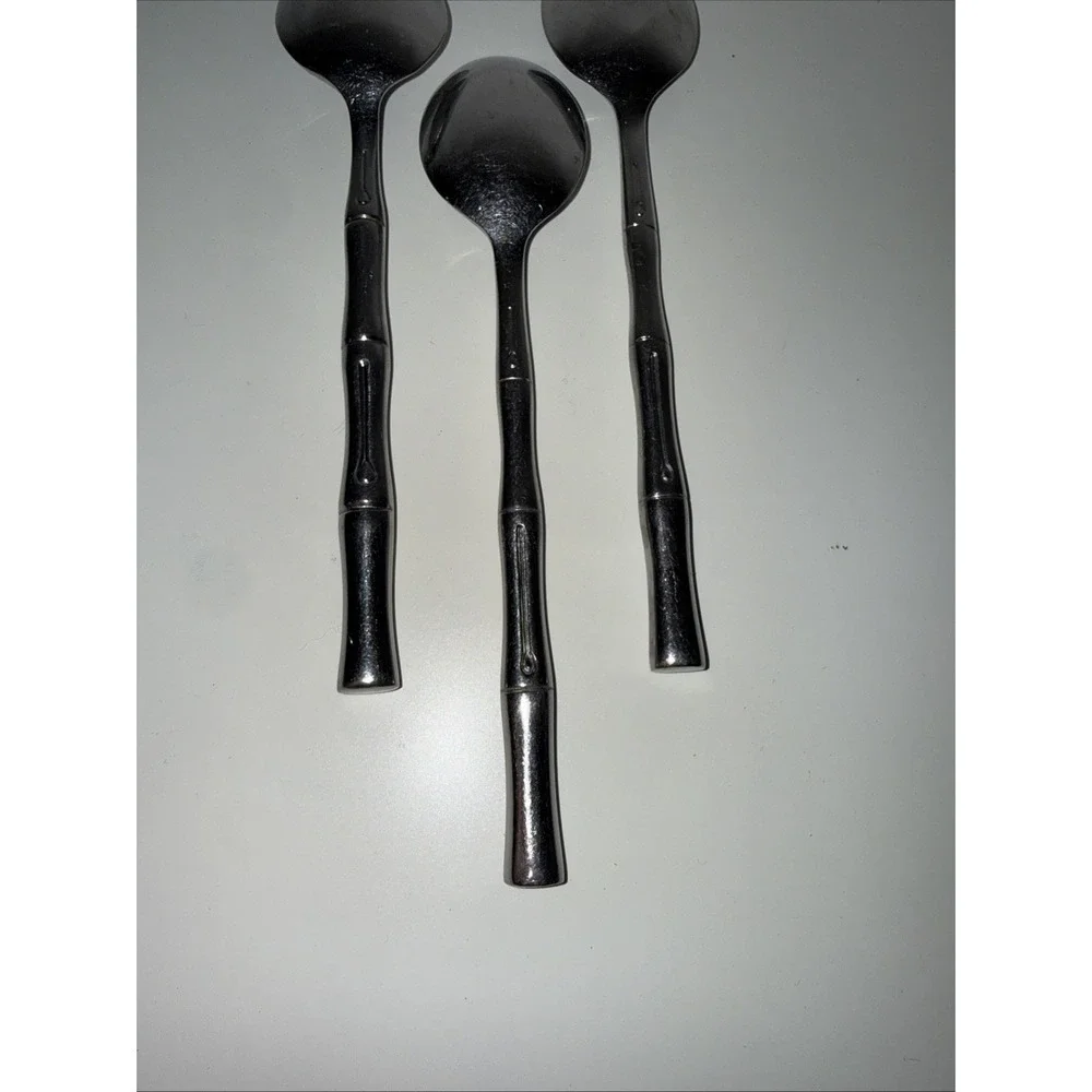 3 Teaspoons Tea Spoons Bamboo Hampton Silversmiths Stainless China 7